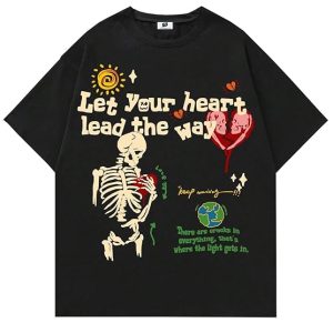 SXV 'Let Your Heart Lead The Way’ Printed Cool Aesthetic Oversized Baggy T-Shirt