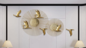 ZOVE Golden Metal Wall Art | 6 Birds & 2 Suns Iron Wall Hanging | 65 Inch (After Assembly) Large Home Decoration for Living Room, Bedroom, Hotel & Restaurant