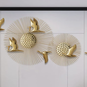 ZOVE Golden Metal Wall Art | 6 Birds & 2 Suns Iron Wall Hanging | 65 Inch (After Assembly) Large Home Decoration for Living Room, Bedroom, Hotel & Restaurant
