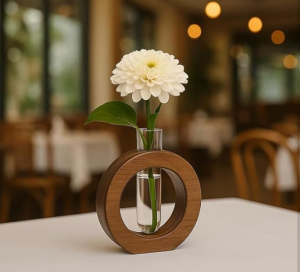 WOODSOME™ Decorative Glass Test Tube with Donut Wooden Holder Vase for Flower Plants Home Decor Office Living Room Bedroom Table Gifts Decoration Items