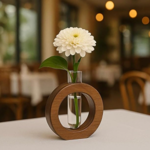 WOODSOME™ Decorative Glass Test Tube with Donut Wooden Holder Vase for Flower Plants Home Decor Office Living Room Bedroom Table Gifts Decoration Items