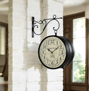 Vintage Clock Metal Double Side Hand-Crafted Black Wall Clock / 8 Inch (20 CM's) / VC-6570-Analog