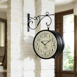 Vintage Clock Metal Double Side Hand-Crafted Black Wall Clock / 8 Inch (20 CM's) / VC-6570-Analog