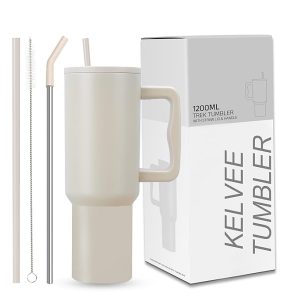 KELVEE Tumbler with lid and Straw 1200ml Cup Holder Car Gym Yoga Travel Stainless Steel Vacuum Insulated Flask Mug Quencher for Water, Iced Tea Coffee or Protein Shake (STANLEE)
