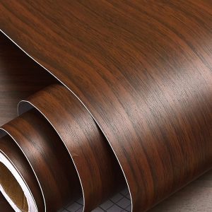 wolpin Wood Door Wallpaper 45 x 300 CM (Mahogany Brown) | DIY Self Adhesive Vinyl for Door Furniture Almirah Table Top Wardrobe | PVC Shelf Liner Contact Paper for Home Décor Kitchen Cupboard